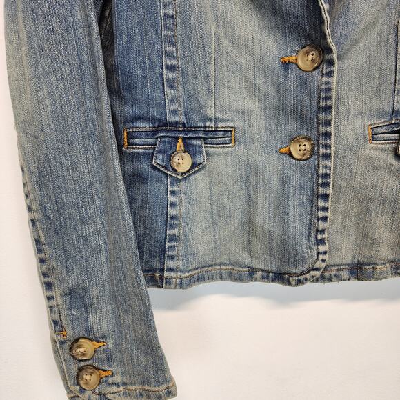 Vintage Y2K Old Navy Jean Denim Jacket Size S Distressed Stone Wash Peplum 2000s - Picture 8 of 15
